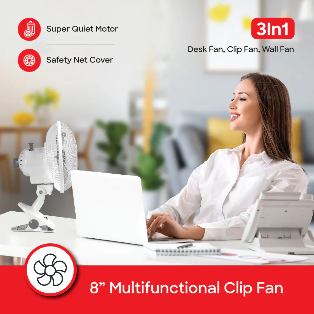 Sanford 3-in-1 Fan – Desk, Clip & Wall Mount | 360° Rotation | 2-Speed Silent Motor | 45W Power - Image 3