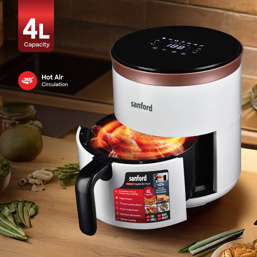 Sanford 4L Digital Air Fryer with LED Display and Non-Stick Basket | 360° Hot Air Circulation | 80–200°C Adjustable Temperature - Image 3