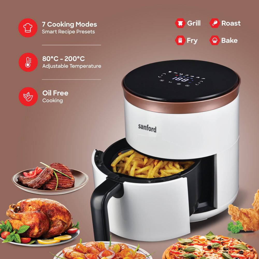 Sanford 4L Digital Air Fryer with LED Display and Non-Stick Basket | 360° Hot Air Circulation | 80–200°C Adjustable Temperature - Image 4