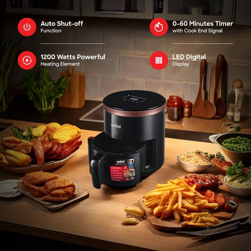 Sanford 4L Digital Air Fryer with LED Display and Non-Stick Basket | 360° Hot Air Circulation | 80–200°C Adjustable Temperature - Image 5