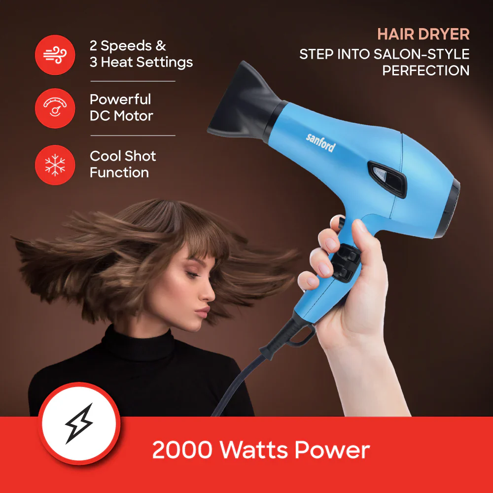 Sanford 5-in-1 Hair Styling Set – 2200W Hair Dryer, Straightener & Curler with Ceramic Plates and Cool Shot - Image 3