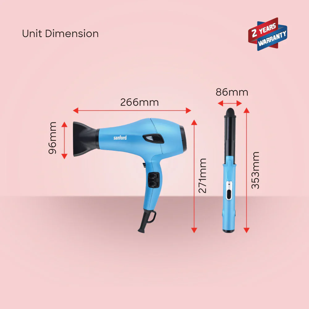 Sanford 5-in-1 Hair Styling Set – 2200W Hair Dryer, Straightener & Curler with Ceramic Plates and Cool Shot - Image 6