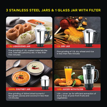 Sanford 5-in-1 Mixer Grinder | 1200W | 3 Stainless Steel Jars + Juicer Jar | ABS Body | 3 Speed Control | Overload Protectio - Image 6