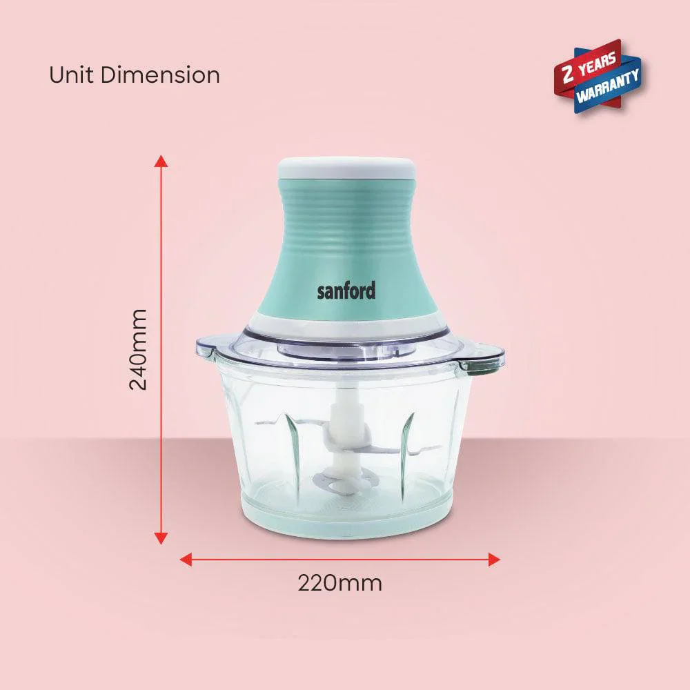 Sanford 500W Multi-Function Chopper & Mixer with 2L Glass Bowl and Stainless Steel Blades - Image 5