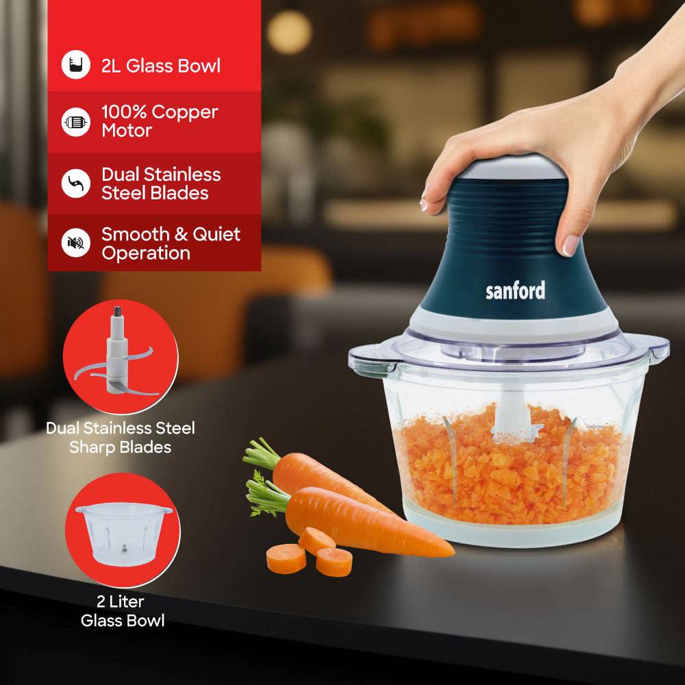 Sanford 500W Multi-Function Chopper & Mixer with 2L Glass Bowl and Stainless Steel Blades - Image 7