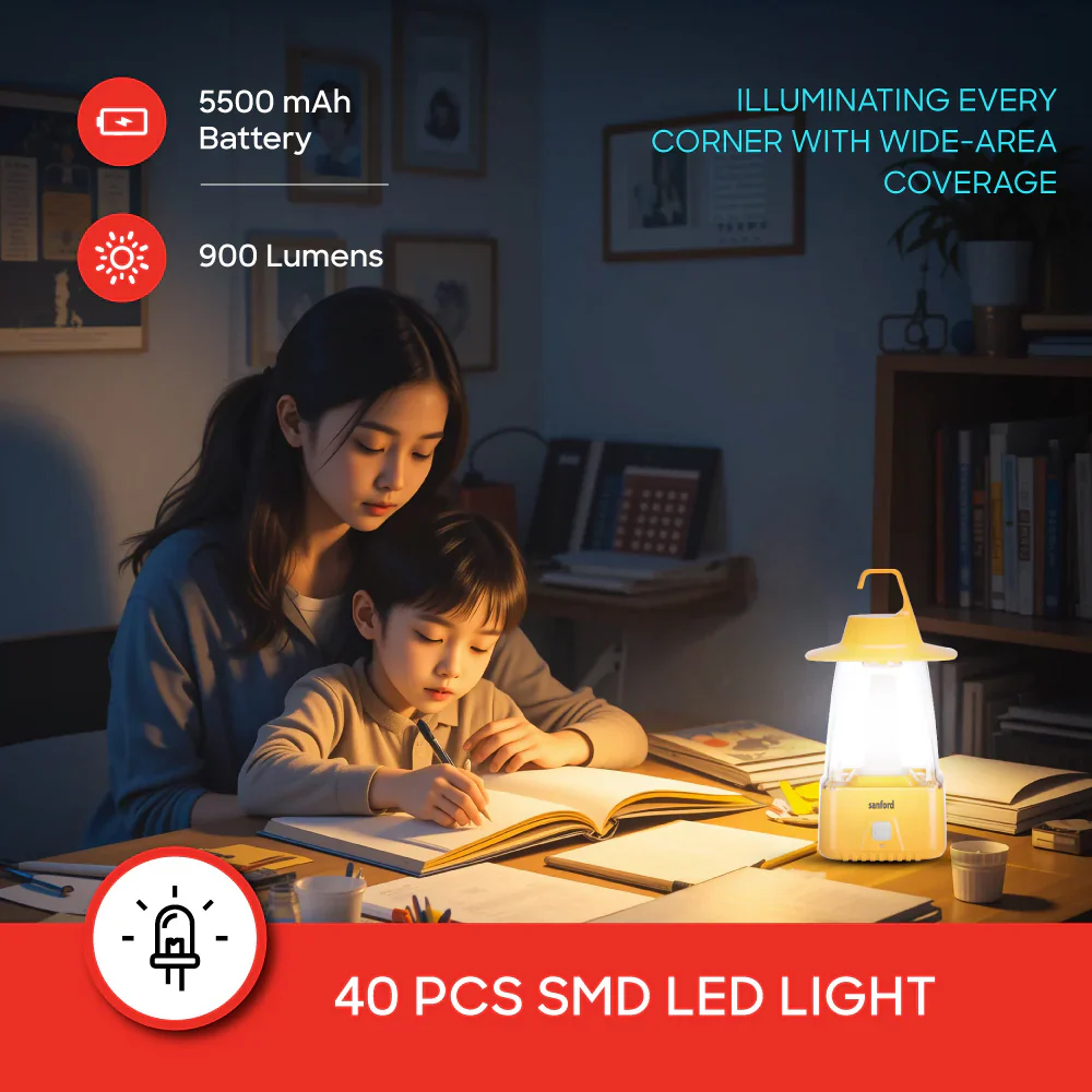 Sanford 8W Rechargeable LED Lantern with 3 Modes and 65-Hour Runtime | 40 SMD LEDs | 6V 5500mAh Battery - Image 3