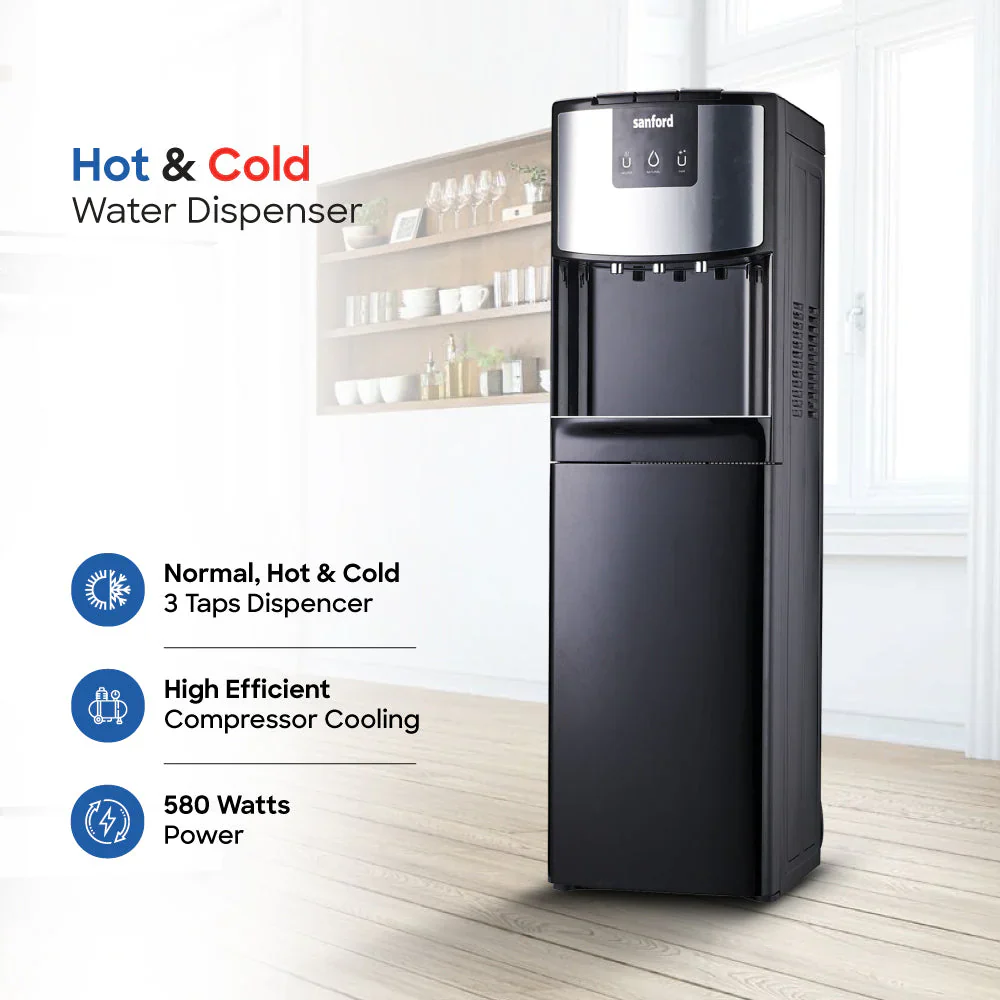 Sanford Bottom Load Hot, Cold & Normal Water Dispenser | #304 Stainless Steel Tank | Compressor Cooling | 520W Power - Image 3