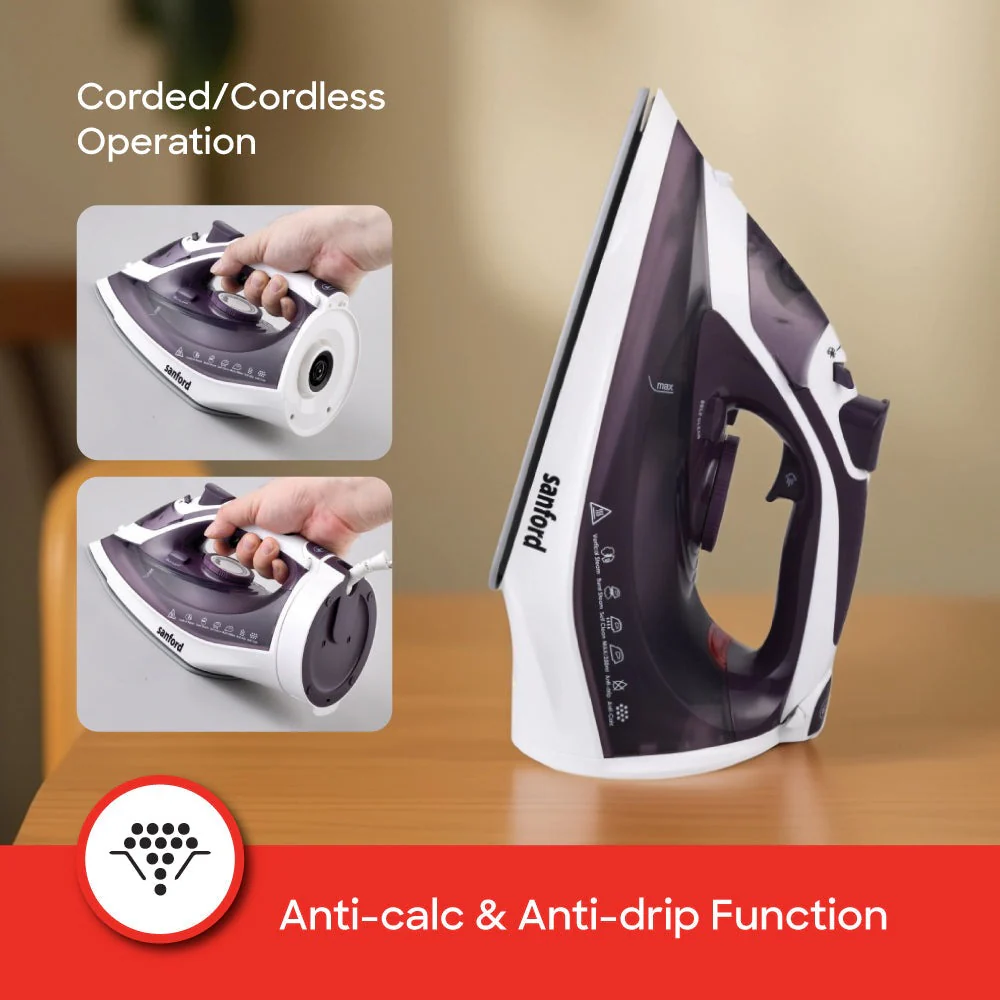Sanford Cordless Steam Iron Box | 2200W | 360° Easy Dock | Ceramic Soleplate | 350ml Tank | 5 Steam Modes - Image 5
