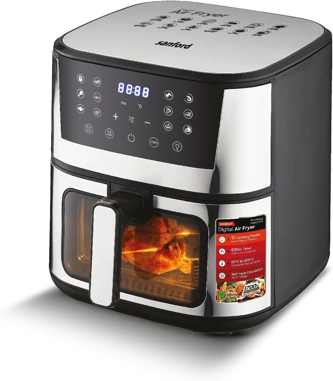 Sanford Digital Non Stick Air Fryer, 1700W, 7L, Touch Control Panel, 12 Presets Modes, Oil Free Cooking, Advanced Vortex Technology, Adjustable Temperature and Timer, Auto Shutoff and Alarm - Image 2