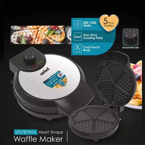 Sanford Heart Shape Waffle Maker – Makes 5 Waffles at Once | Non-Stick, Thermostatic Control | Cool-Touch | 2-Year Warranty - Image 4