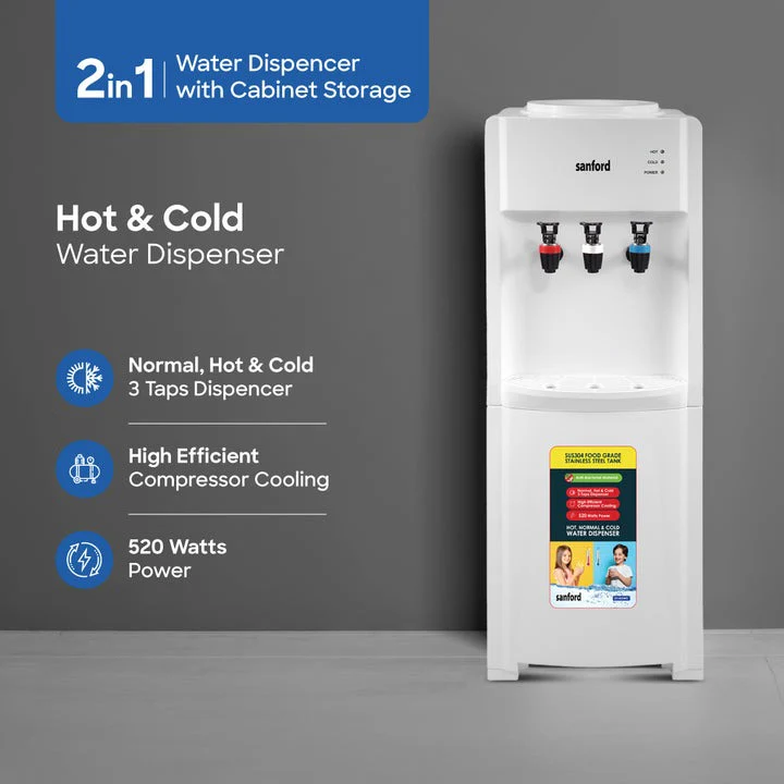 Sanford Hot & Cold Water Dispenser 3-Tap With Cabinet Storage for Home Office - Image 4