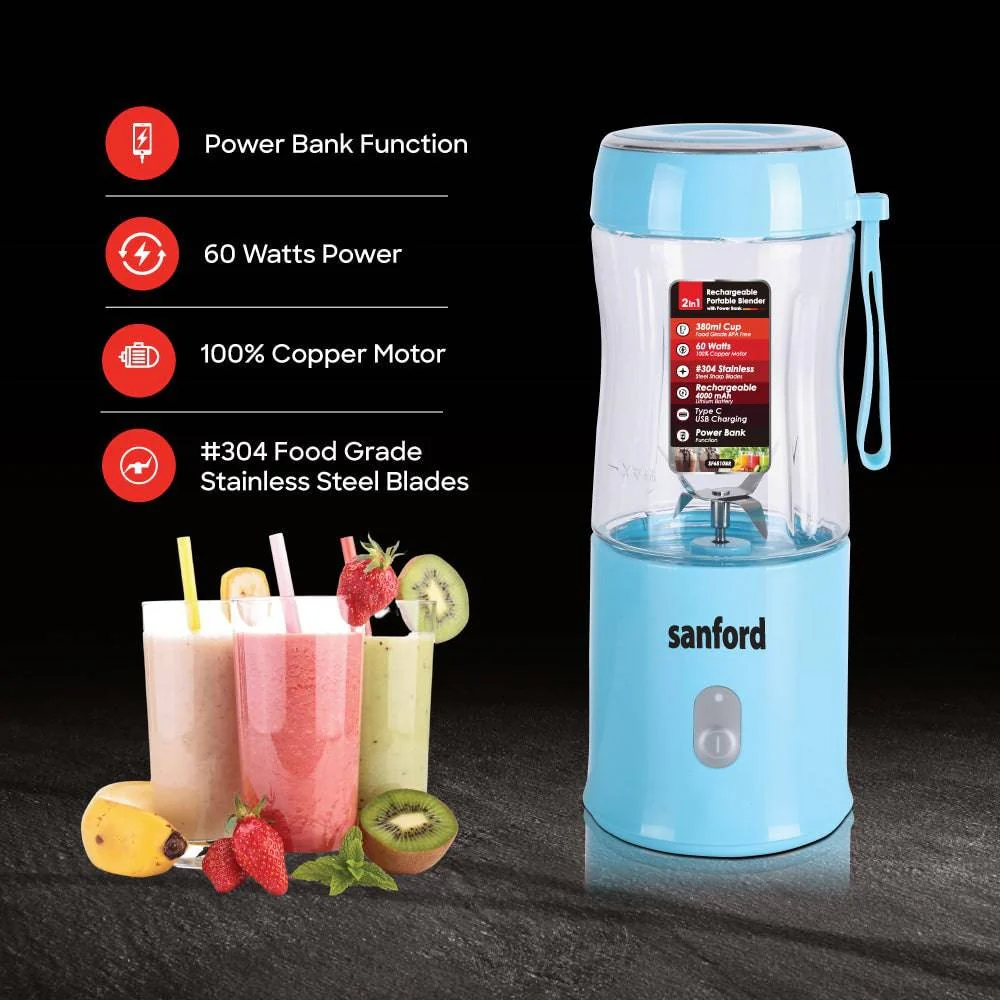 Sanford Rechargeable Blender 380ml – Portable Smoothie Maker with Power Bank & Type-C Charging - Image 3