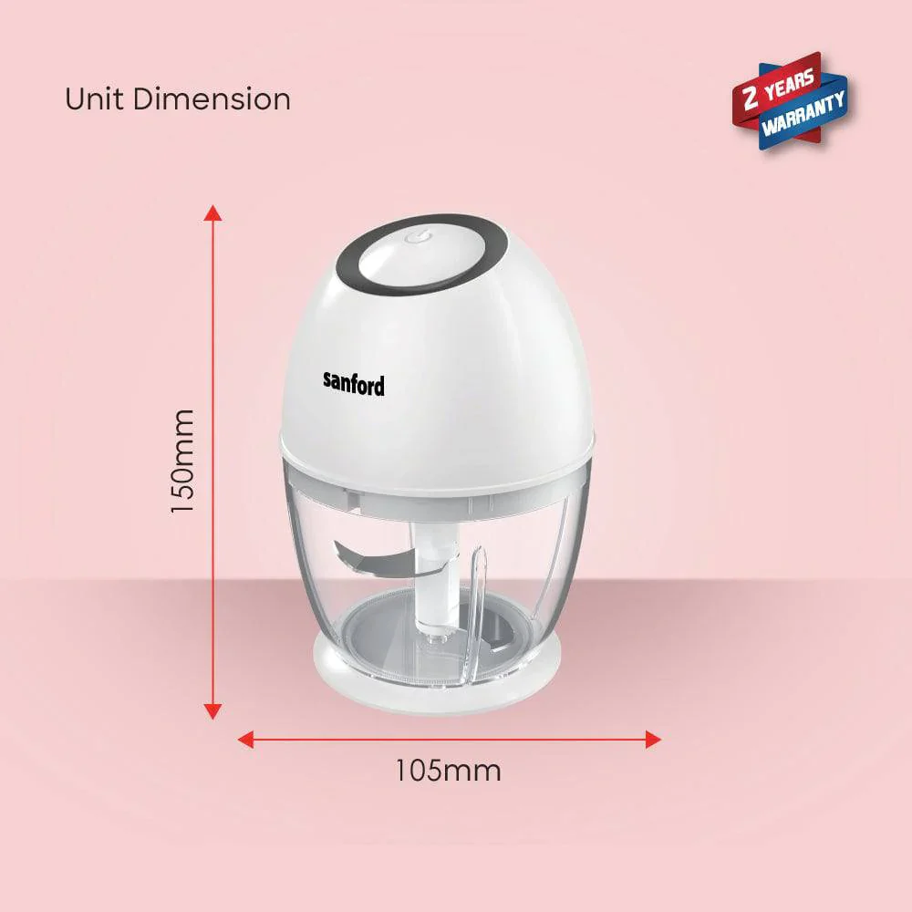 Sanford Rechargeable Food Chopper | 450ml Bowl | Type-C Charging | SS304 Stainless Steel Blades | 1200mAh Battery - Image 5
