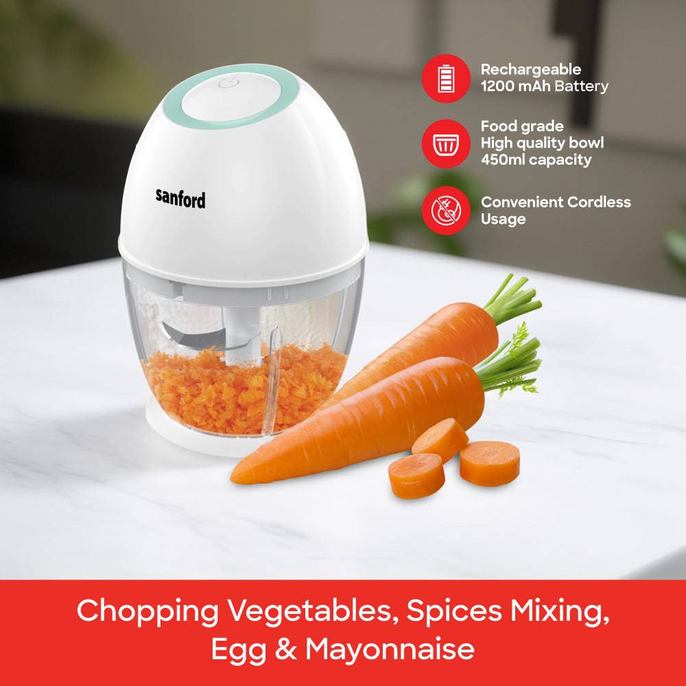 Sanford Rechargeable Food Chopper | 450ml Bowl | Type-C Charging | SS304 Stainless Steel Blades | 1200mAh Battery - Image 6