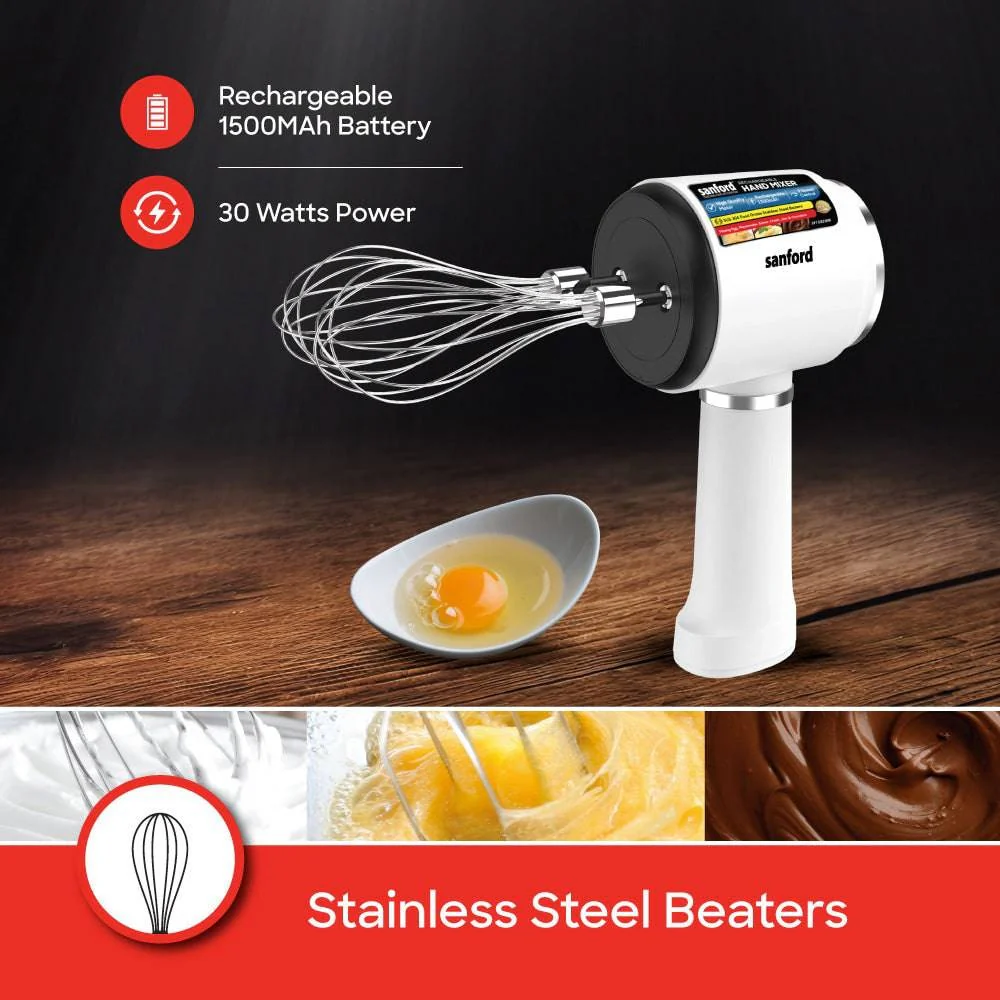 Sanford Rechargeable Hand Mixer – 3-Speed Egg, Batter & Cream Mixer with USB Charging, SS304 Beaters & 2-Year Warranty - Image 3