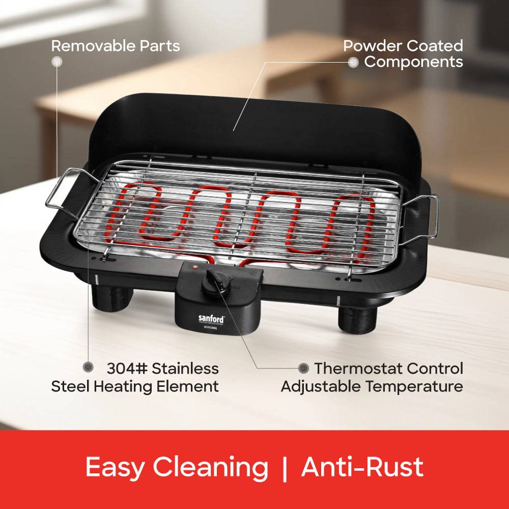 Sanford Smokeless Electric BBQ Grill | 2000W | Adjustable Temperature Control | Removable Parts | Indoor Use - Image 6