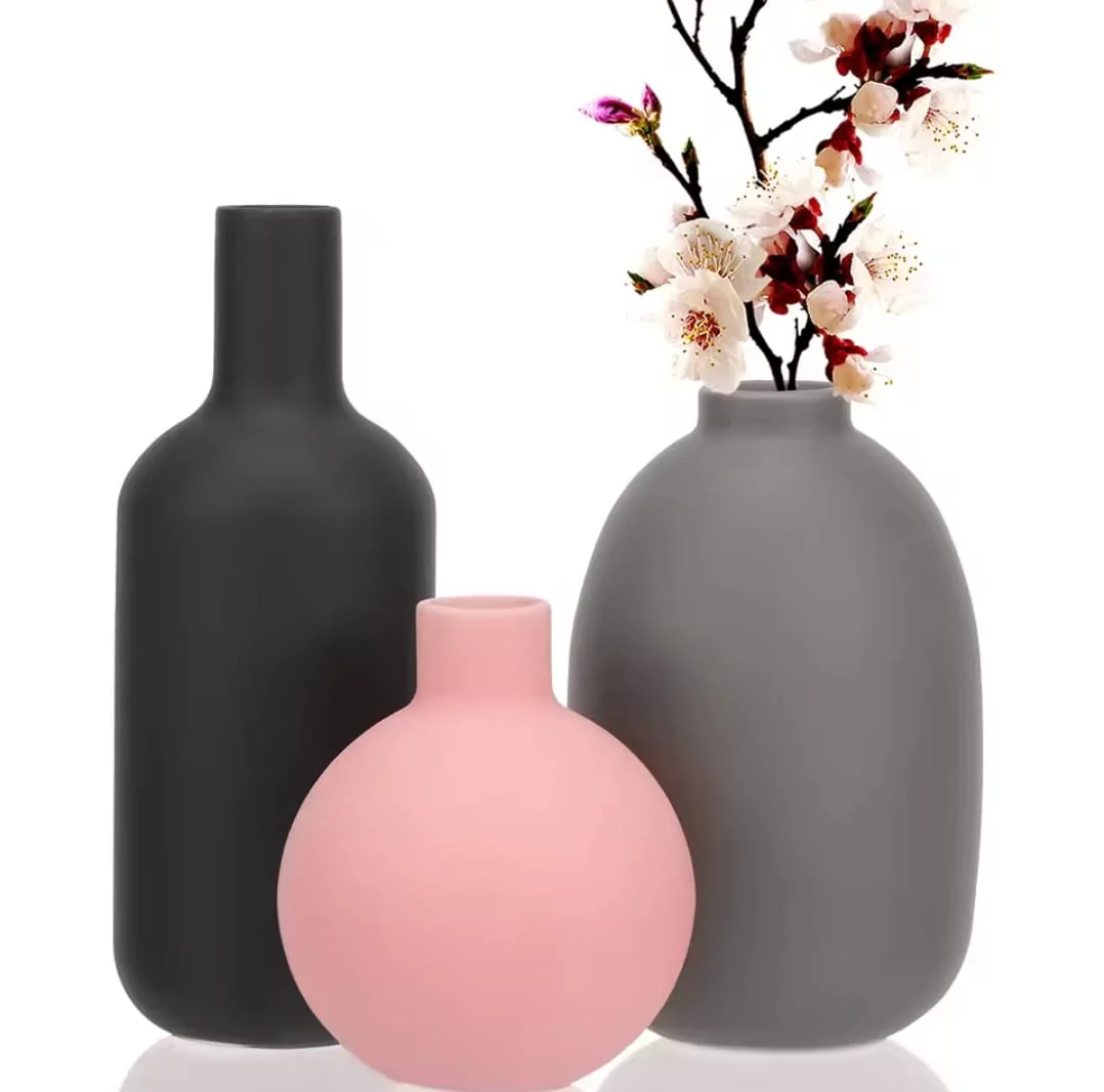 Set of 3 simple elegant design muted color vases - Image 2