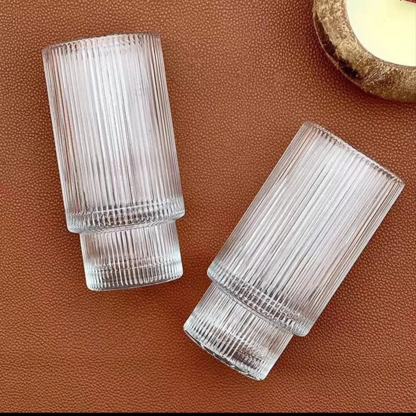 Set of 6 Ribbed Aesthetic Highball Crystal Glasses – 330ml Vintage Multi-Purpose Drinkware - Image 2