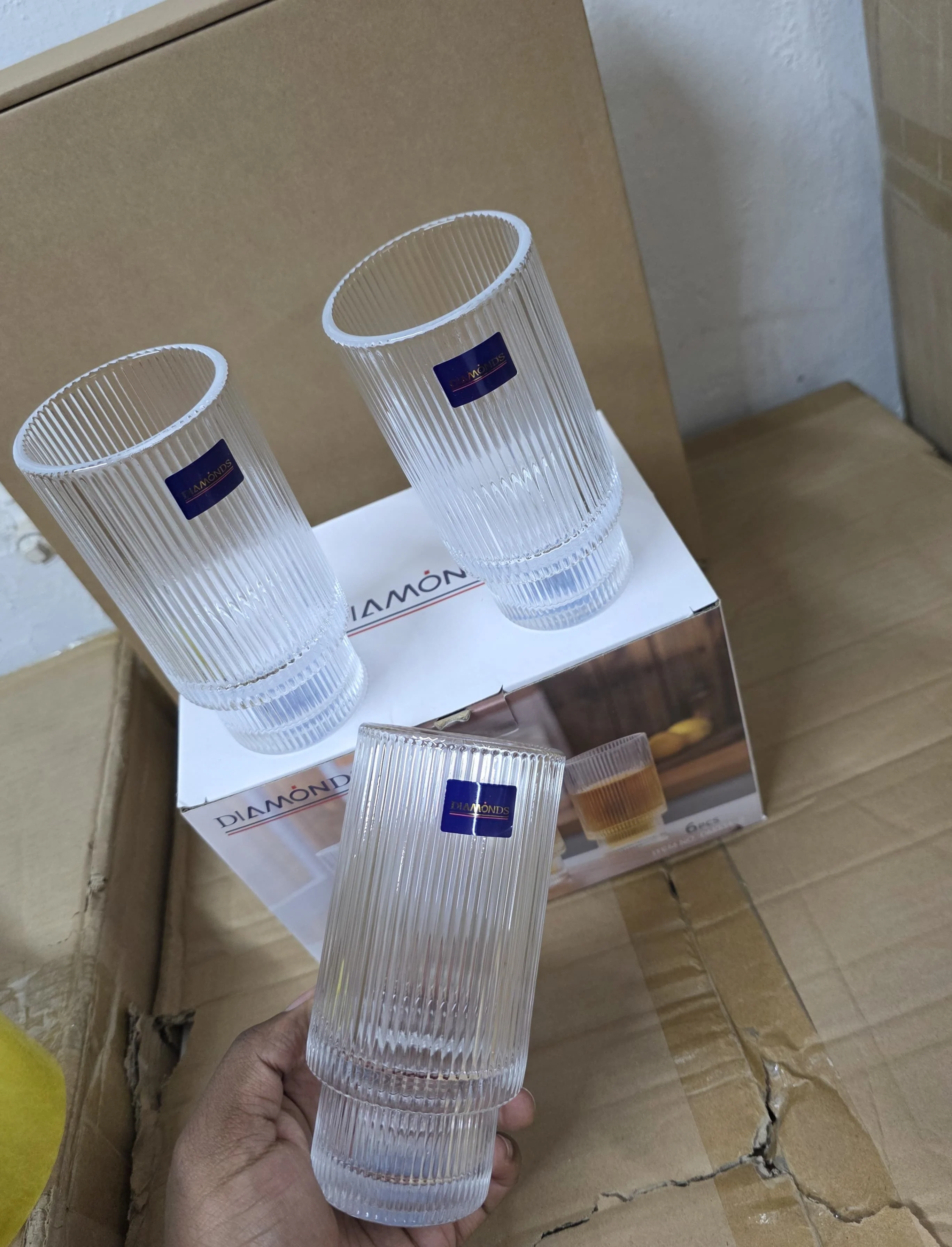Set of 6 Ribbed Aesthetic Highball Crystal Glasses – 330ml Vintage Multi-Purpose Drinkware - Image 3