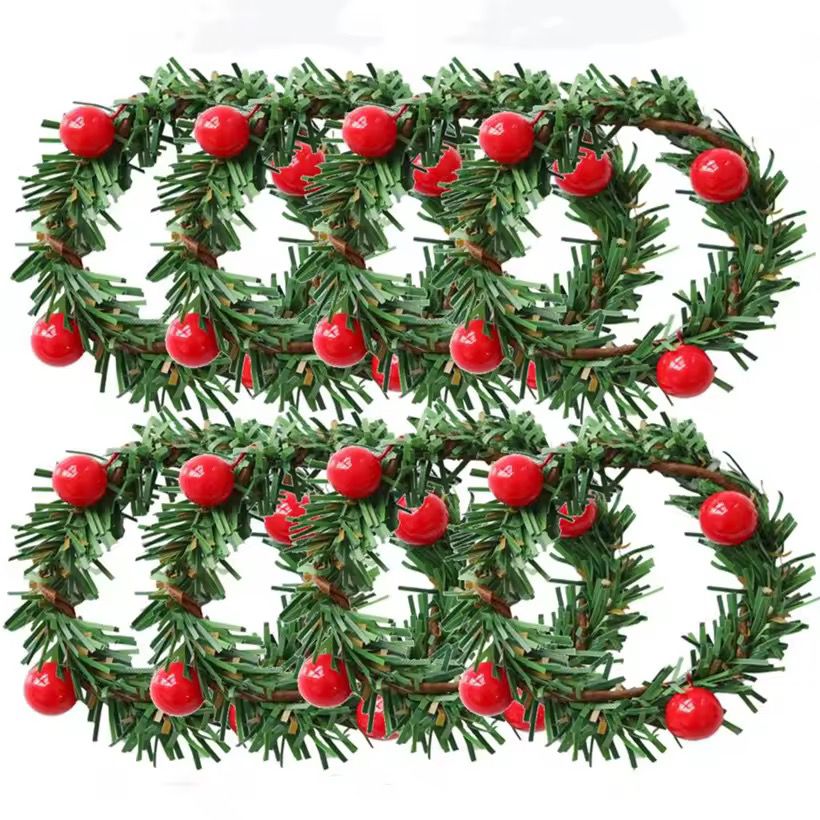 Set of 6pcs Christmas Red Fruit PVC Pine Needle Napkin Ring Holder - Image 4