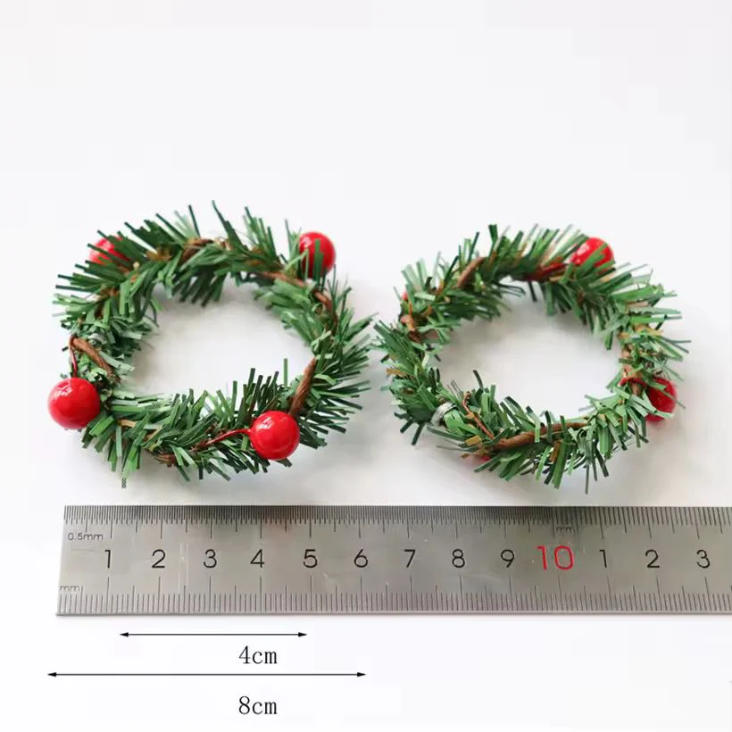 Set of 6pcs Christmas Red Fruit PVC Pine Needle Napkin Ring Holder - Image 8