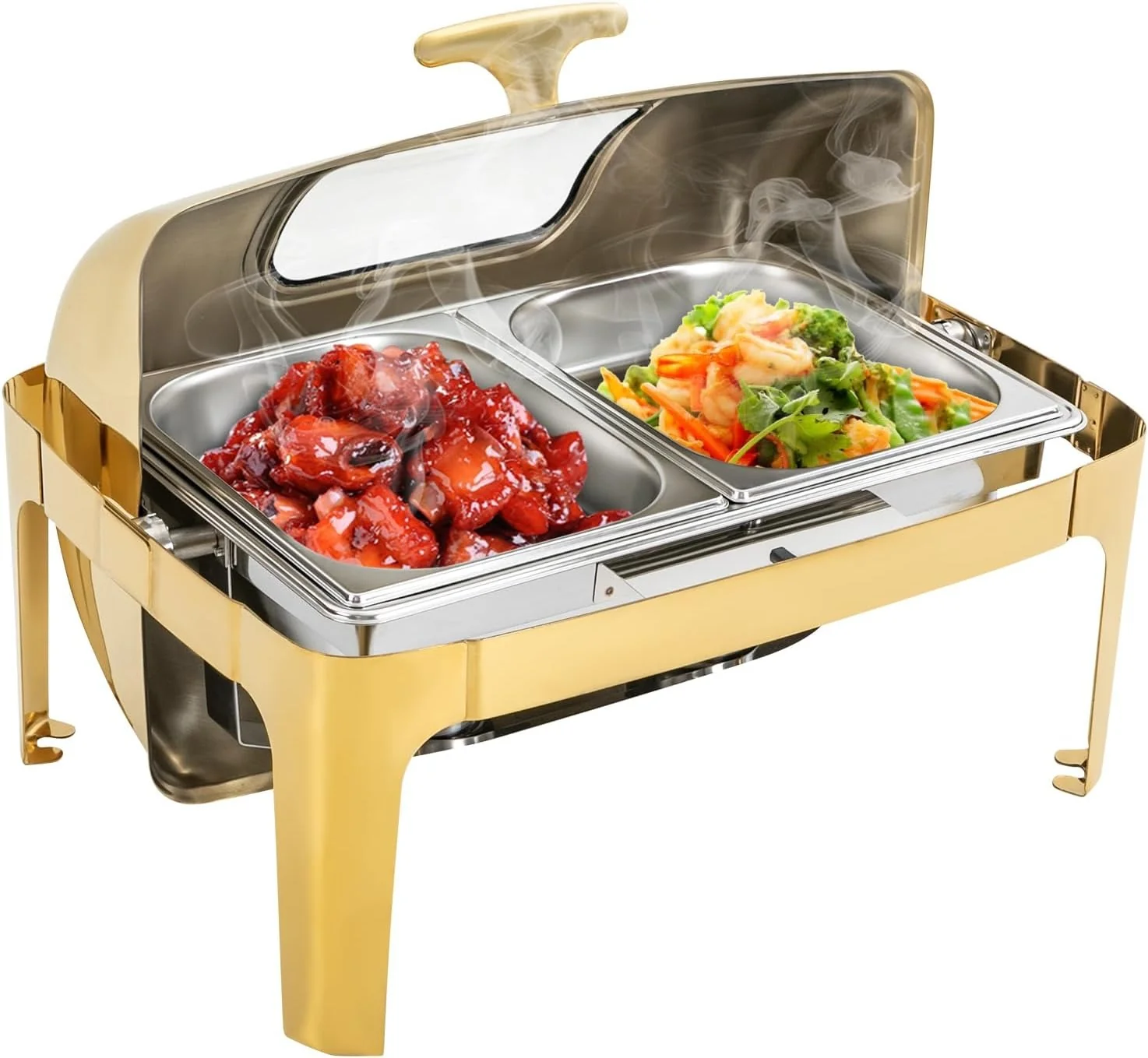 Signature 6L Gold Rolltop Chafing Dish with Glass Window – Elegant Buffet Food Warmer - Image 3
