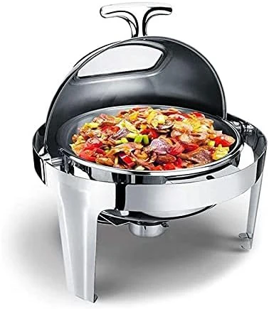 Signature 6L Round Rolltop Silver Chafing Dish with Glass Window – Buffet Food Warmer - Image 4