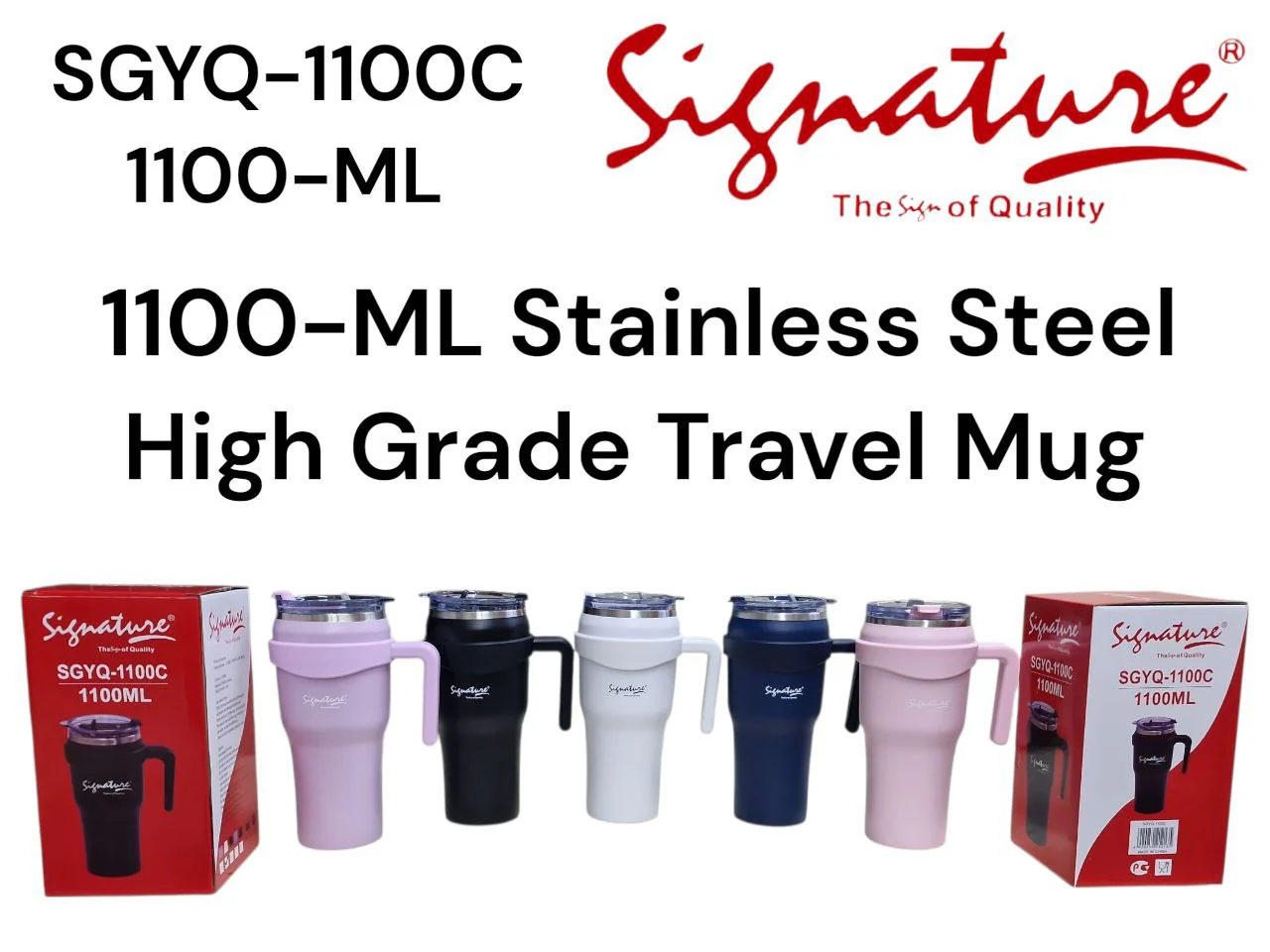 Signature SGYQ-1100C | 1100ML Stainless Steel Travel Mug – Vacuum Insulated, Leak-Proof & Colorful - Image 2