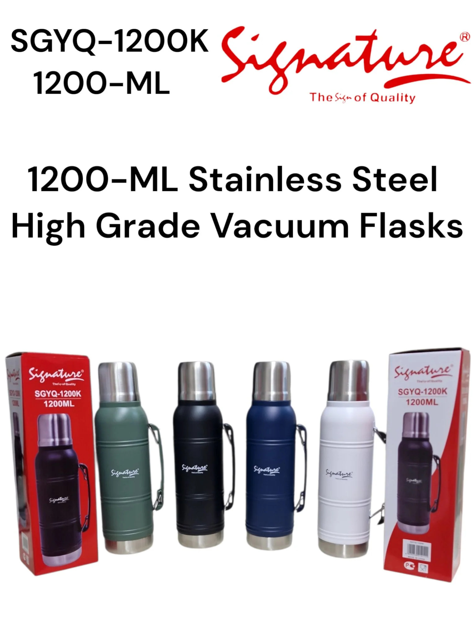 Signature SGYQ-1200K | 1200ML Stainless Steel Vacuum Flask – Heavy-Duty, Leak-Proof & Portable - Image 2