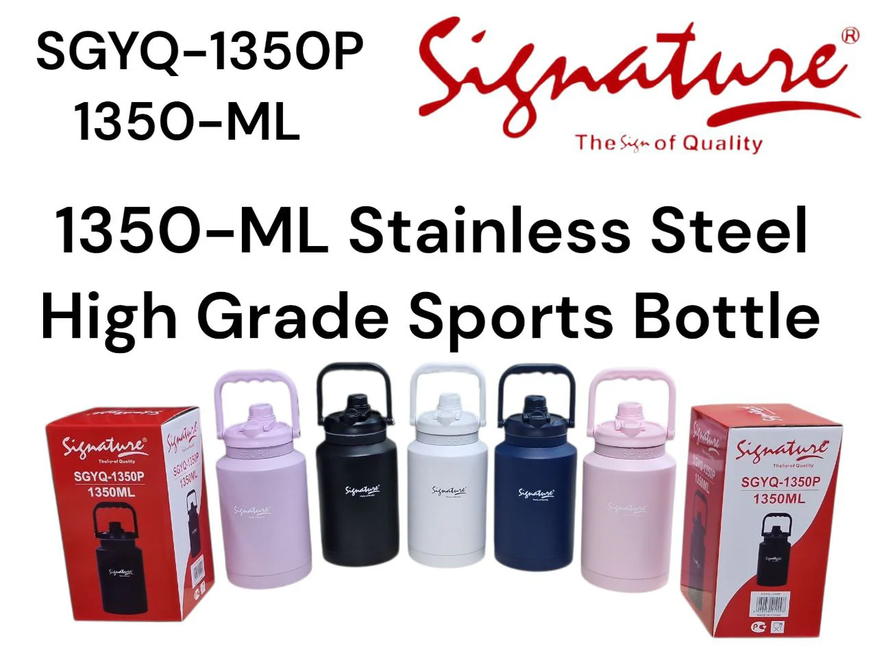 Signature SGYQ-1650P | 1650ML Stainless Steel Sports Water Bottle – Leak-Proof, Vacuum Insulated &amp; Colorful - Image 2