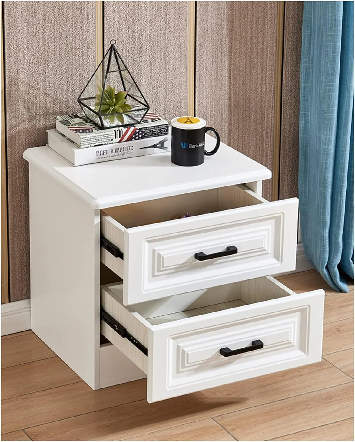 Simplicity Wooden Bedside Table with 2 Drawers, Multifunctional Bedside Table - Image 2