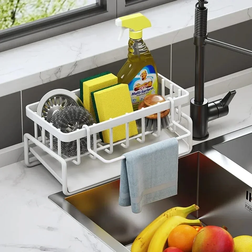 Sink Caddy with Water Draining Tray/Multifunctional Sink Sponge Detergent storage Rack - Image 9