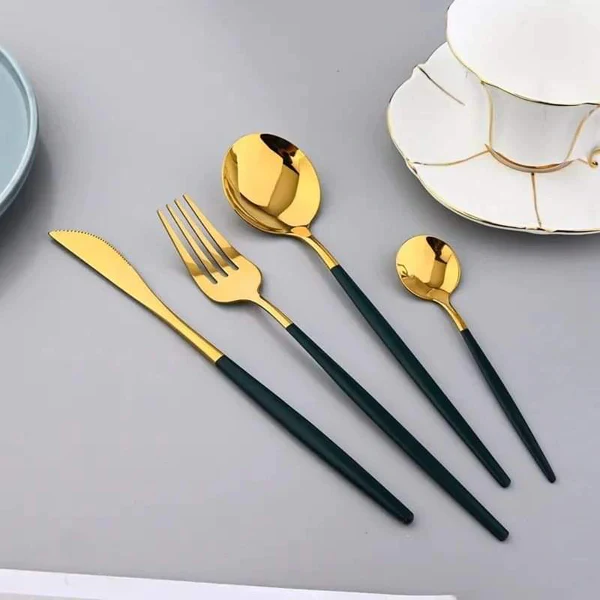 24PCS Cutlery Set Stainless Steel Cutlery Complete Tableware Set Fork Knives Spoon Round Handle Dinnerware Set - Image 11