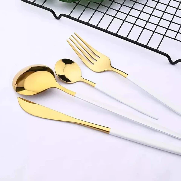 24PCS Cutlery Set Stainless Steel Cutlery Complete Tableware Set Fork Knives Spoon Round Handle Dinnerware Set - Image 12