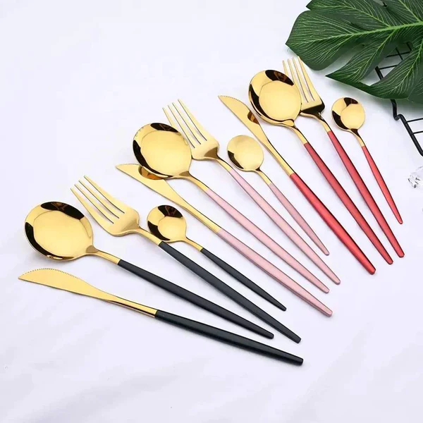 24PCS Cutlery Set Stainless Steel Cutlery Complete Tableware Set Fork Knives Spoon Round Handle Dinnerware Set - Image 13
