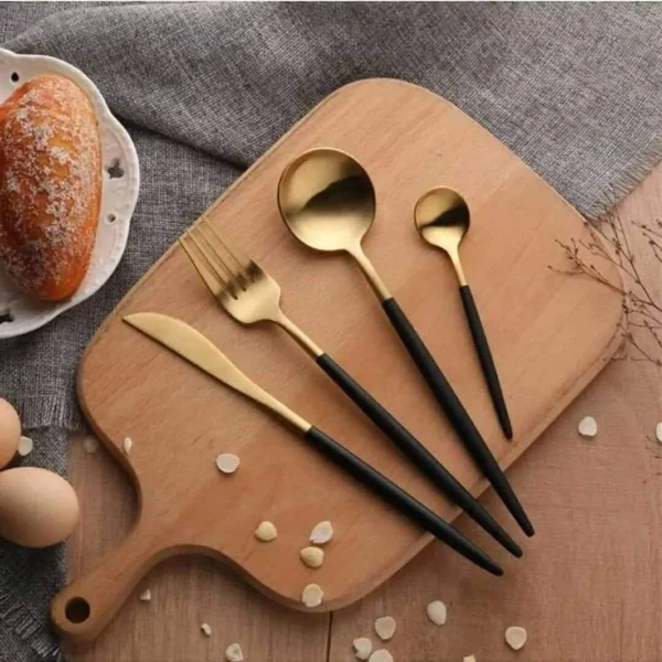 24PCS Cutlery Set Stainless Steel Cutlery Complete Tableware Set Fork Knives Spoon Round Handle Dinnerware Set - Image 14