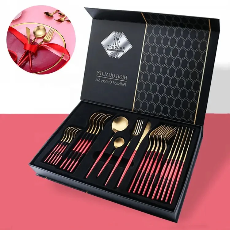 24PCS Cutlery Set Stainless Steel Cutlery Complete Tableware Set Fork Knives Spoon Round Handle Dinnerware Set - Image 15