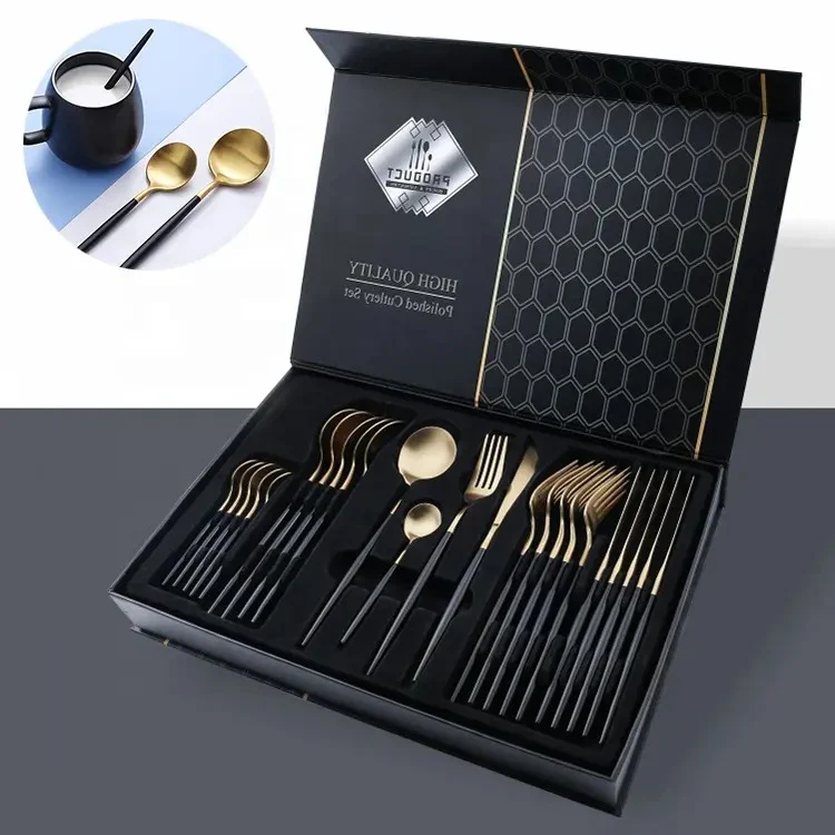 24PCS Cutlery Set Stainless Steel Cutlery Complete Tableware Set Fork Knives Spoon Round Handle Dinnerware Set - Image 3