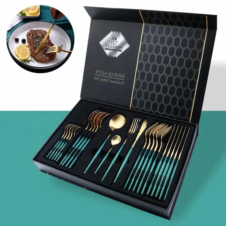 24PCS Cutlery Set Stainless Steel Cutlery Complete Tableware Set Fork Knives Spoon Round Handle Dinnerware Set - Image 4