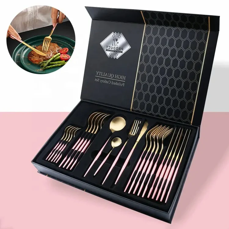 24PCS Cutlery Set Stainless Steel Cutlery Complete Tableware Set Fork Knives Spoon Round Handle Dinnerware Set - Image 5