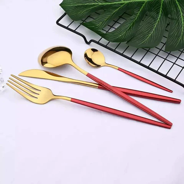 24PCS Cutlery Set Stainless Steel Cutlery Complete Tableware Set Fork Knives Spoon Round Handle Dinnerware Set - Image 6