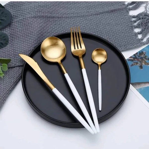 24PCS Cutlery Set Stainless Steel Cutlery Complete Tableware Set Fork Knives Spoon Round Handle Dinnerware Set - Image 7