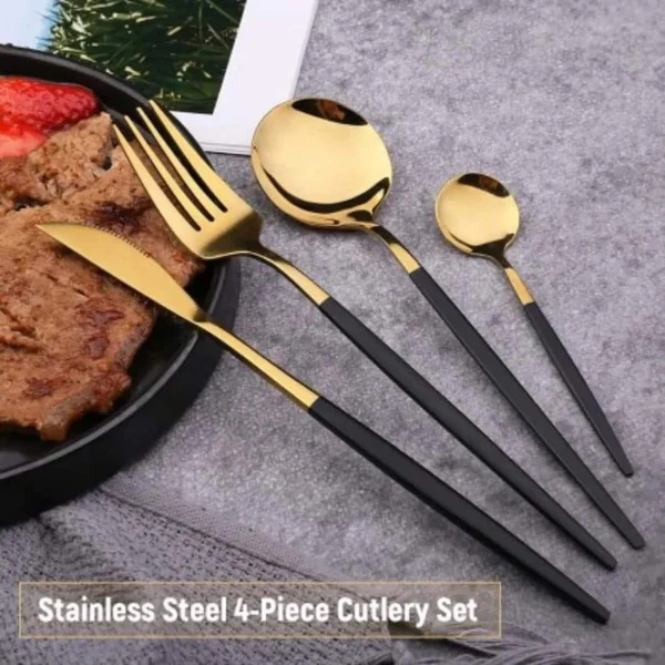 24PCS Cutlery Set Stainless Steel Cutlery Complete Tableware Set Fork Knives Spoon Round Handle Dinnerware Set - Image 8