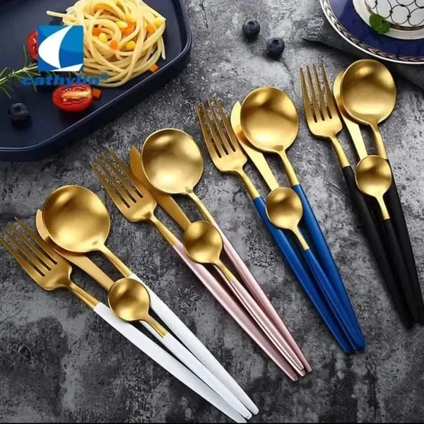 24PCS Cutlery Set Stainless Steel Cutlery Complete Tableware Set Fork Knives Spoon Round Handle Dinnerware Set - Image 9