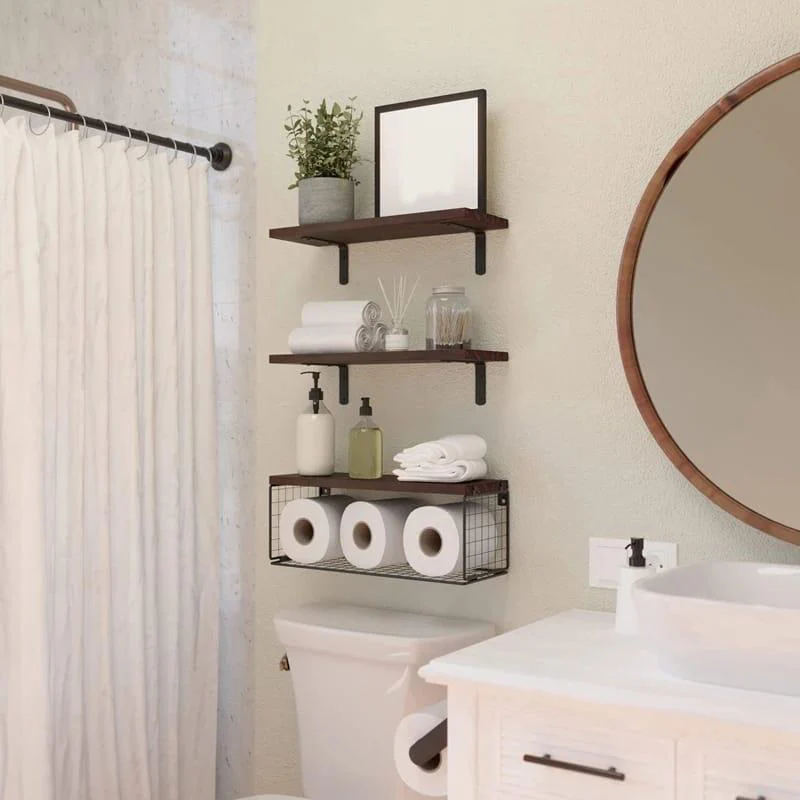 Solid pine wood bathroom floating shelves - Image 10