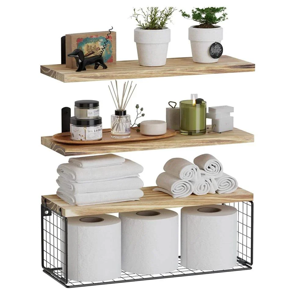 Solid pine wood bathroom floating shelves - Image 12