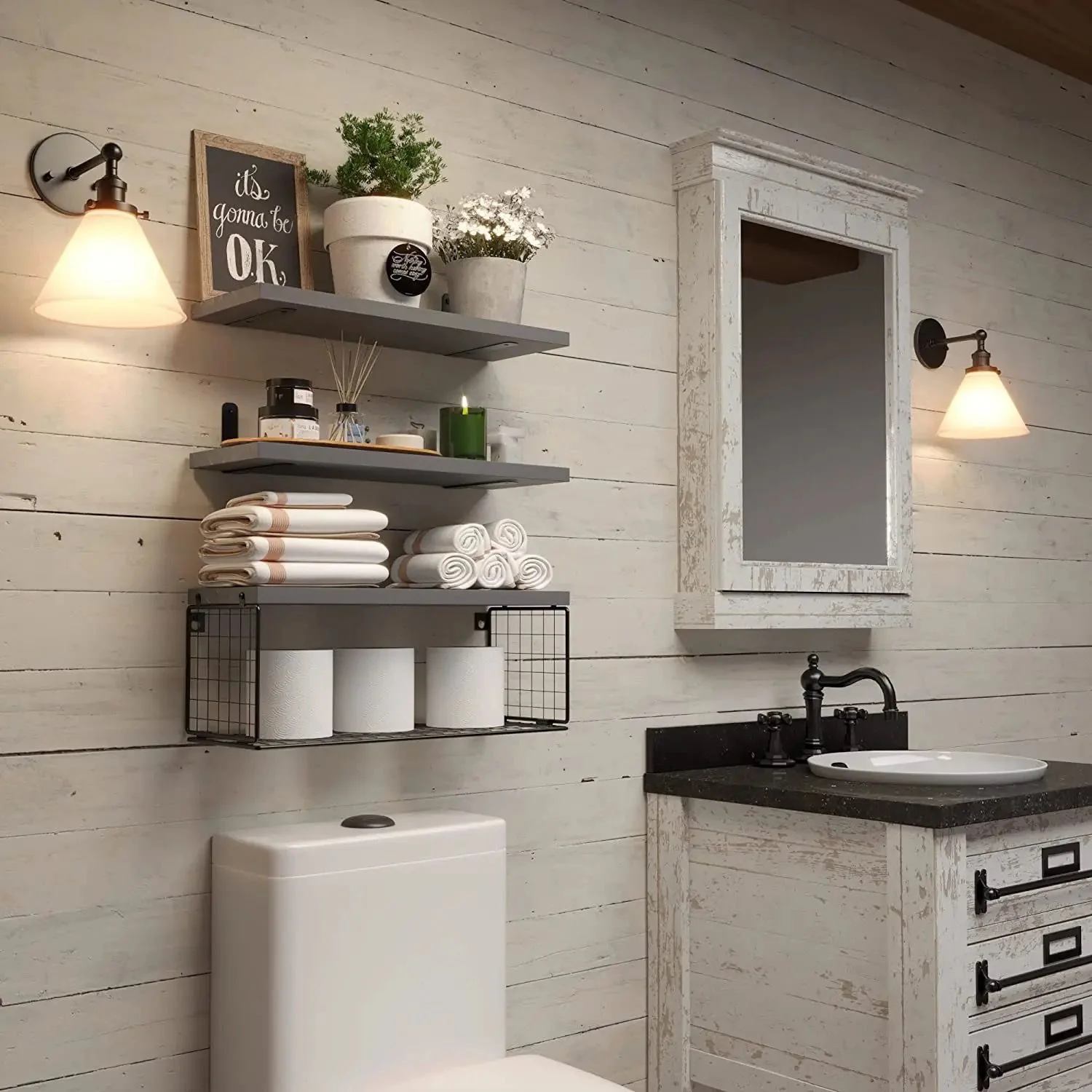 Solid pine wood bathroom floating shelves - Image 18