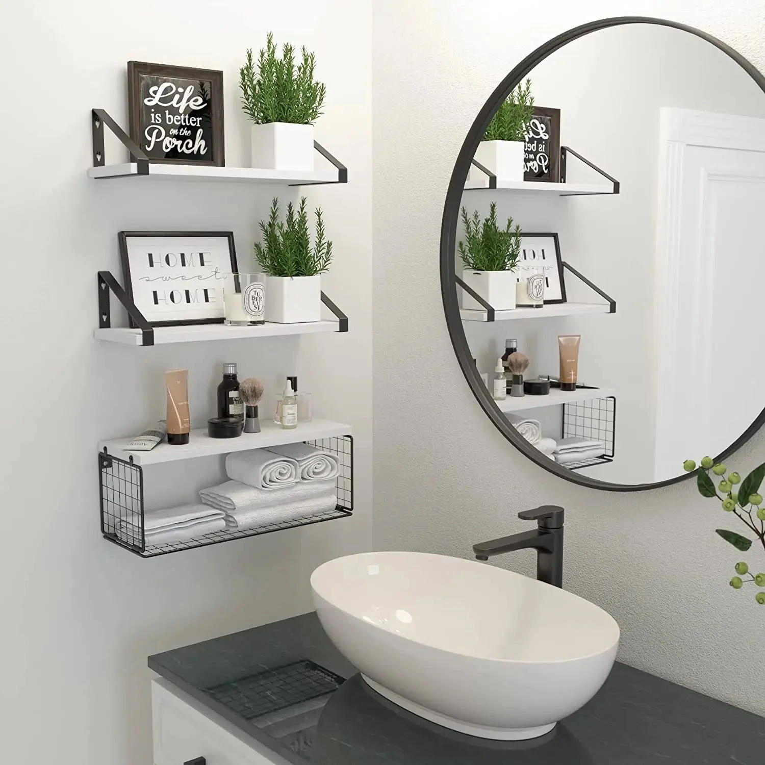 Solid pine wood bathroom floating shelves - Image 2