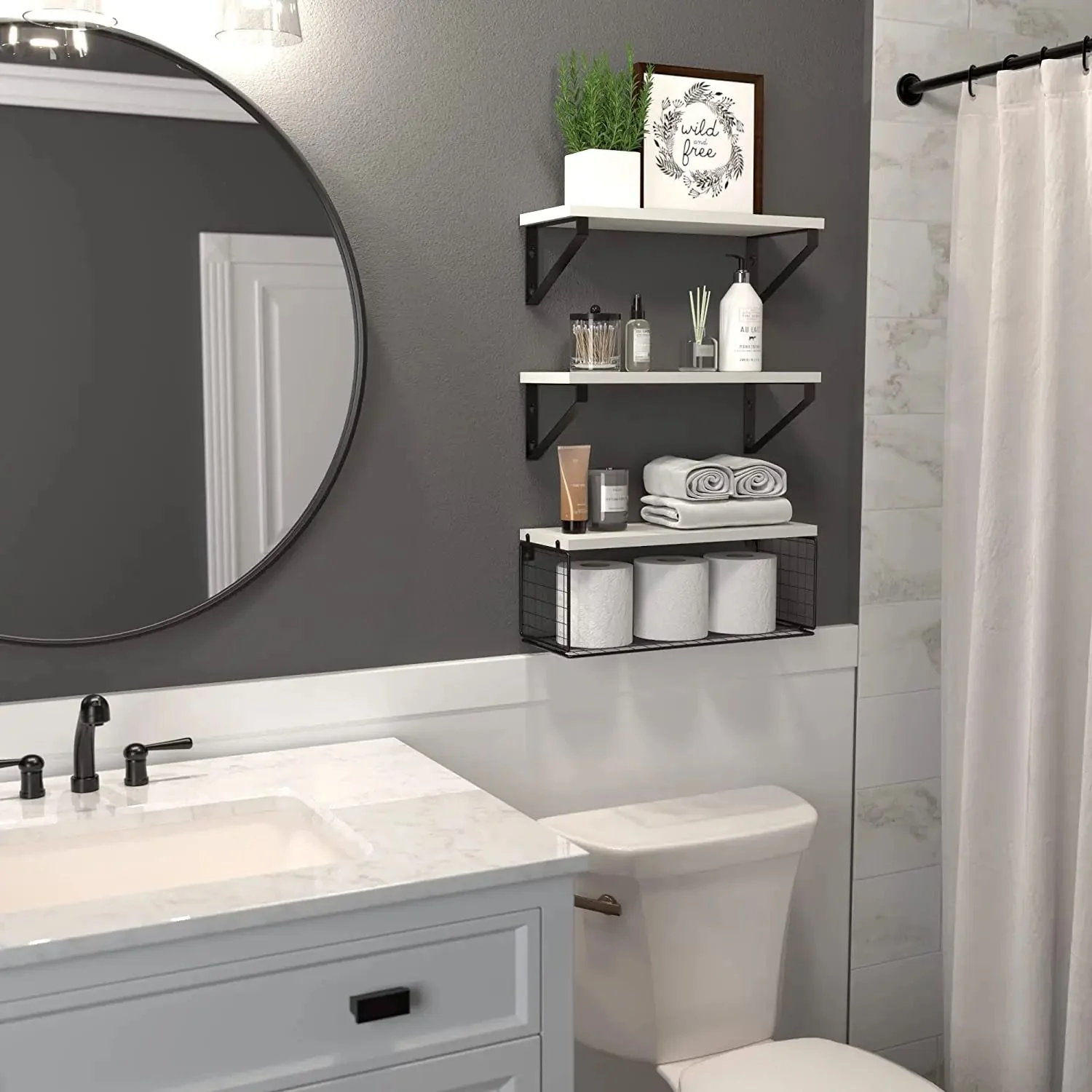 Solid pine wood bathroom floating shelves - Image 3