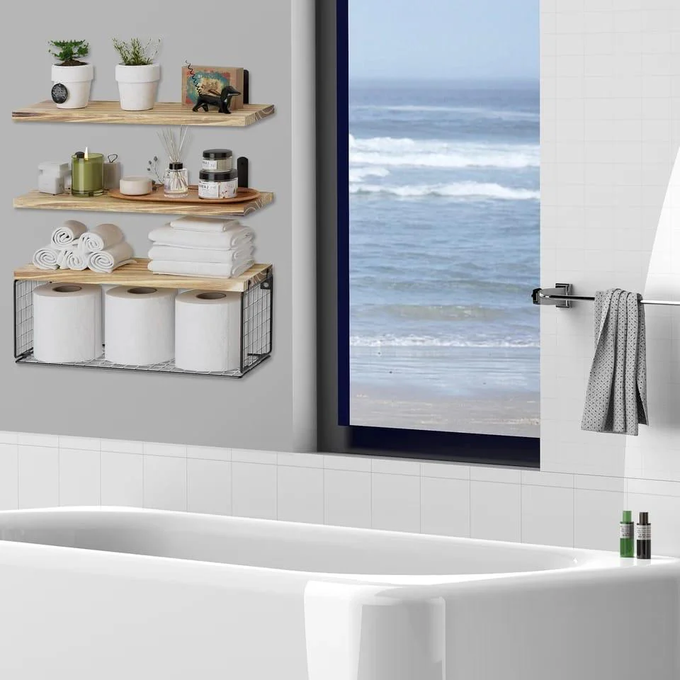 Solid pine wood bathroom floating shelves - Image 4
